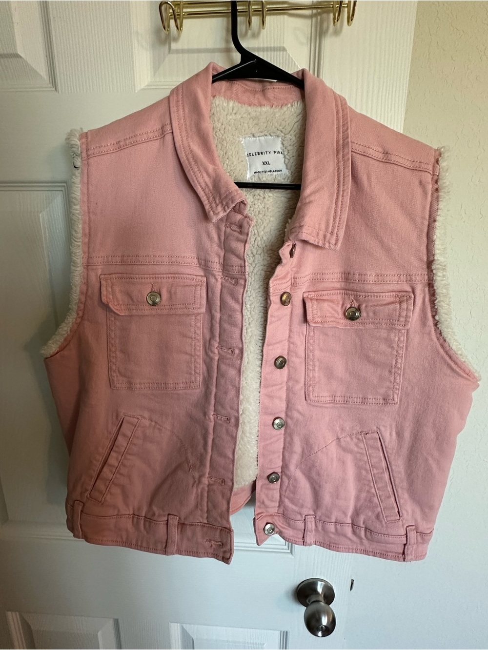 Celebrity Pink Pink Sherpa-Lined Denim Vest
